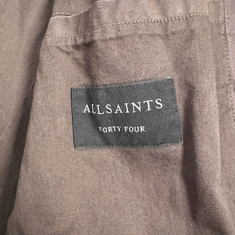 ALLSAINTS Leahurst Blazer Double Layered Cotton Leather Trim Jacket Mens 44 Flaw